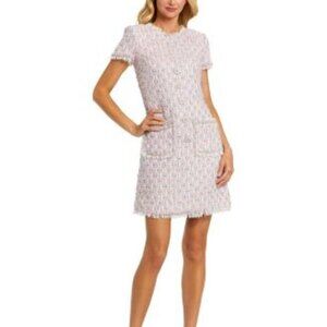Mac Duggal Pink Tweed Short Sleeve Shift Dress